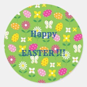 Happy Easter Holiday Trendy Bunny Floral Classic Round Sticker