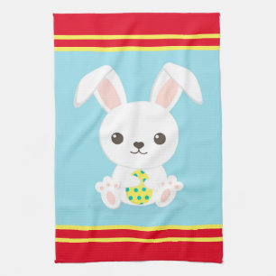 Happy Easter Holiday Trendy Bunny Floral Tea Towel