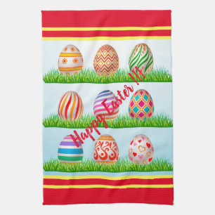 Happy Easter Holiday Trendy Bunny Floral Tea Towel