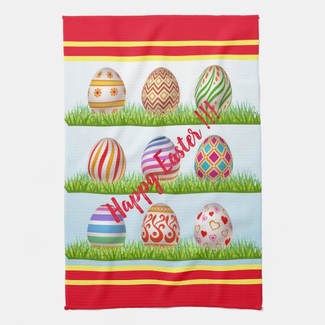 Happy Easter Holiday Trendy Bunny Floral Tea Towel (Vertical)