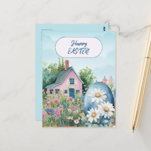 Happy Easter Home Giant Easter Egg Daisies Postcard