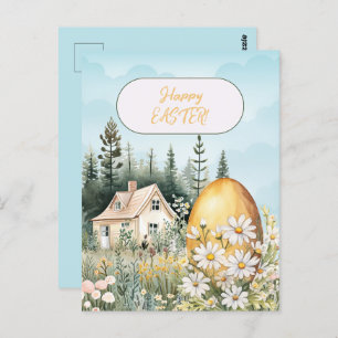 Happy Easter Home Giant Easter Egg Daisies Postcard