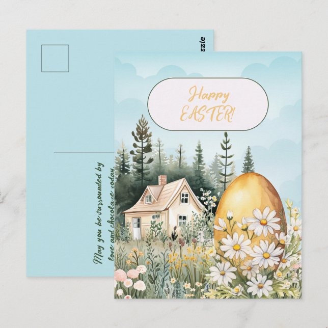 Happy Easter Home Giant Easter Egg Daisies Postcard (Front/Back)
