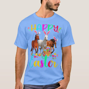 Happy Easter Horse Lover Three Horse Wearing Bunny T-Shirt