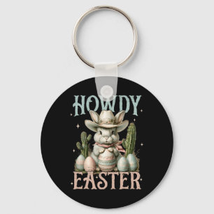 Happy Easter Howdy Easter Egg Bunny Rabbit Cowgirl Key Ring