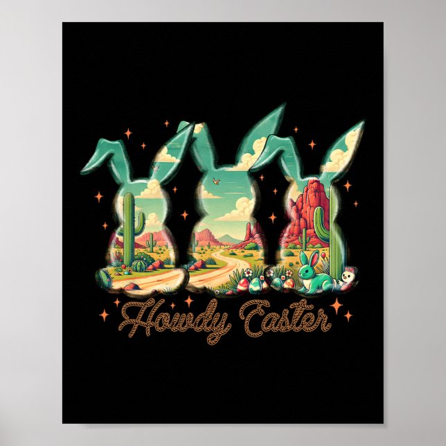 Happy Easter Howdy Easter Egg Bunny Rabbit Cowgirl Poster (Front)
