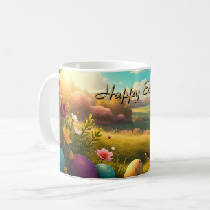 Happy Easter in a Spring Landscape Coffee Mug