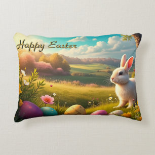 Happy Easter in a Spring Landscape Decorative Cushion