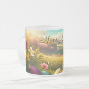 Happy Easter in a Spring Landscape Frosted Glass Coffee Mug