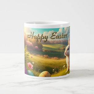 Happy Easter in a Spring Landscape Large Coffee Mug