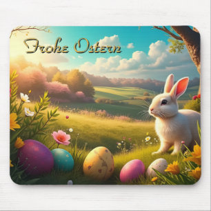 Happy Easter in a Spring Landscape Mouse Mat