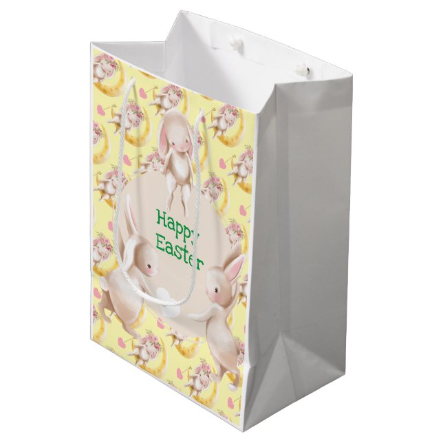 Happy Easter In Yellow Medium Gift Bag (Front Angled)