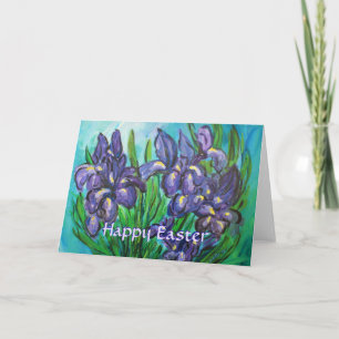 Happy Easter Iris Flowers Custom Greeting Card