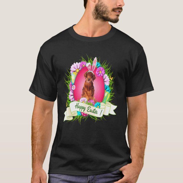 Happy Easter Irish Setter Wearing Bunny Ear Eggs C T-Shirt (Front)