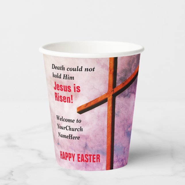 HAPPY EASTER | Jesus is Risen Church Paper Cups (Front)