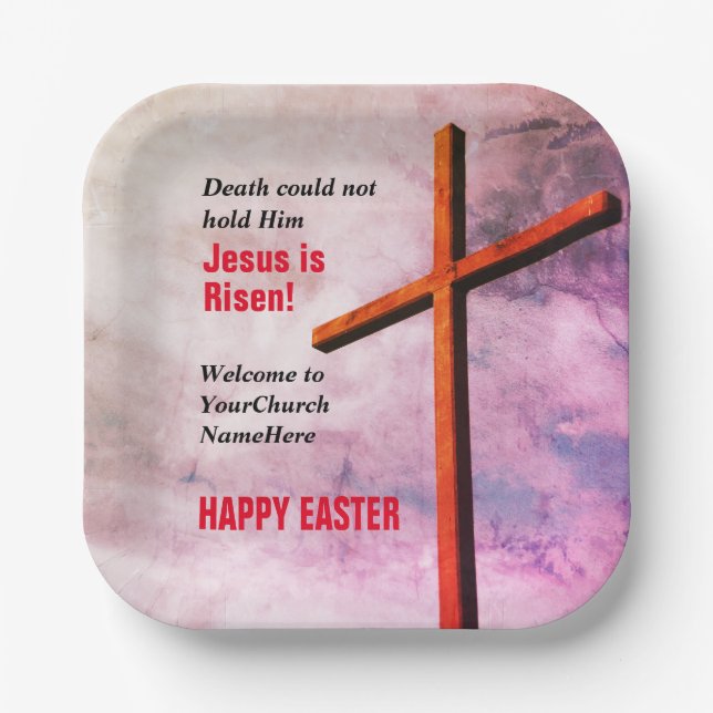 HAPPY EASTER | Jesus is Risen CHURCH Paper Plate (Front)