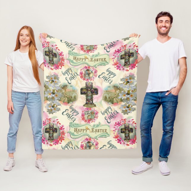 Happy Easter Jesus Resureccion Angel Wreaths  Fleece Blanket (In Situ)