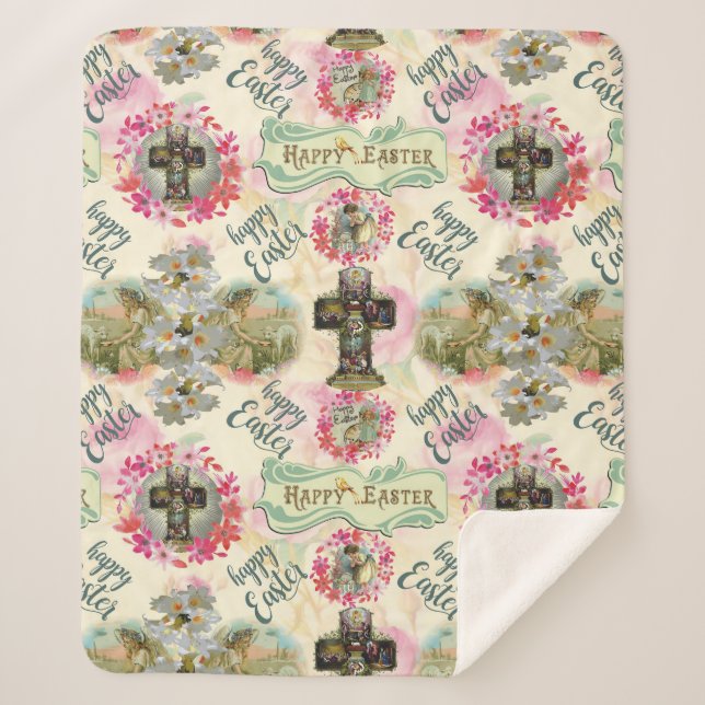 Happy Easter Jesus Resureccion Angel Wreaths   Sherpa Blanket (Front)