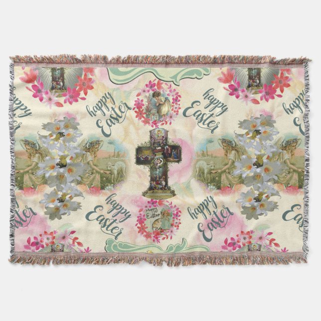 Happy Easter Jesus Resureccion Angel Wreaths   Throw Blanket (Front)