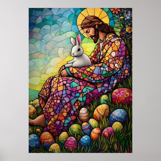 Happy Easter Jesus Stained Glass Art Poster (Front)