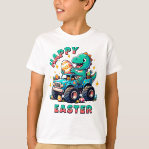 Happy Easter Kawaii Baby Dinosaur Monster Truck  T-Shirt