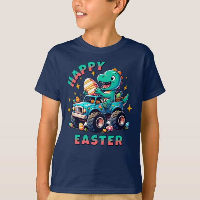 Happy Easter Kawaii Baby Dinosaur Monster Truck  T-Shirt (Front)