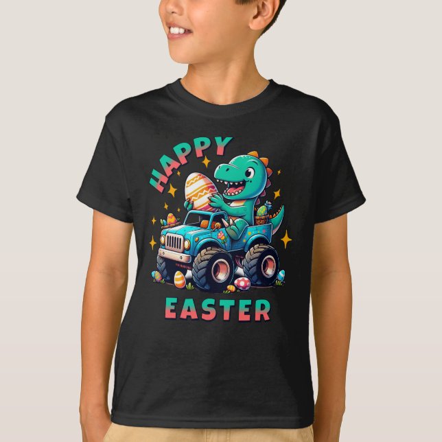 Happy Easter Kawaii Baby Dinosaur Monster Truck  T-Shirt (Front)