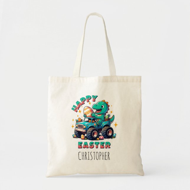 Happy Easter Kawaii Baby Dinosaur Monster Truck  Tote Bag (Front)