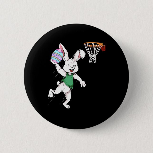 Happy Easter  Kids Boys Bunny Dunk Basketball East 6 Cm Round Badge (Front)