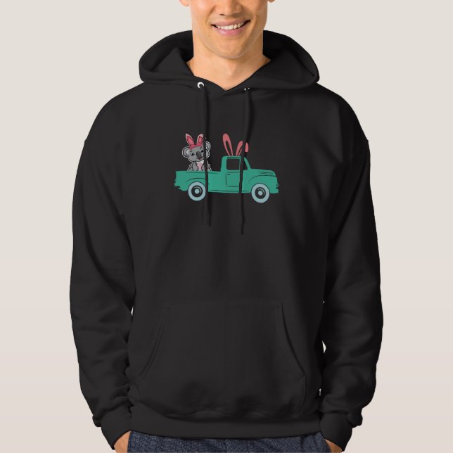 Happy Easter Koala Bunny Riding Truck Boys Toddler Hoodie (Front)