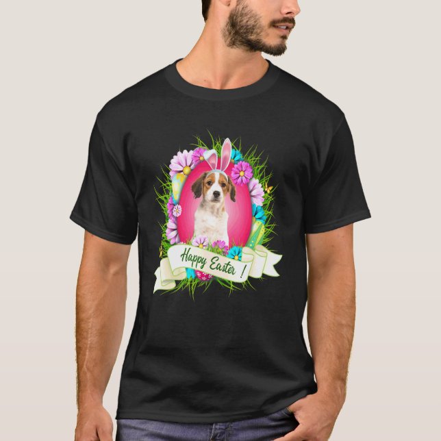 Happy Easter Kooikerhondje Wearing Bunny Ear Eggs  T-Shirt (Front)