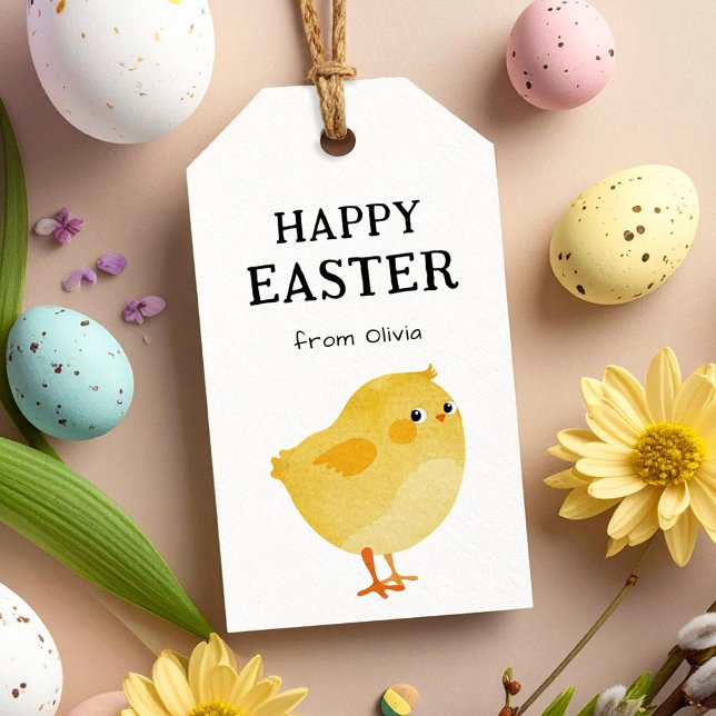 Happy Easter Label with Little Chicken in Yellow  (Creator Uploaded)