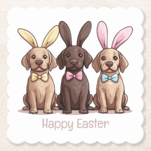 Happy Easter Labrador Retriever Dogs Bunny Ears Paper Coaster