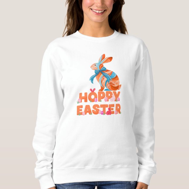 Happy Easter Lace Bunny Lace Ears Lace Bow Sweatshirt (Front)