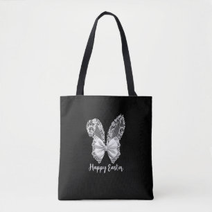 Happy Easter Lace Bunny Lace Ears Lace Bow Tote Bag