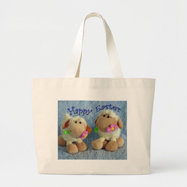 Happy Easter Lambs Large Tote Bag (Front)