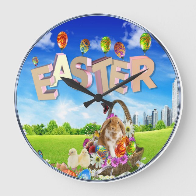 Happy Easter Large Clock (Front)