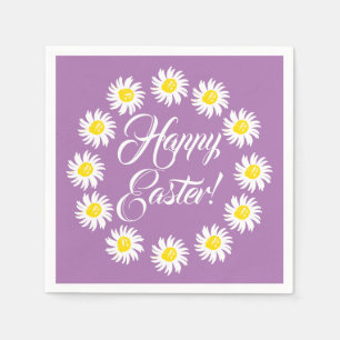 Happy Easter lavender script cute daisy cheerful Napkin