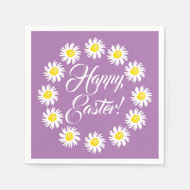 Happy Easter lavender script cute daisy cheerful Napkin (Front)