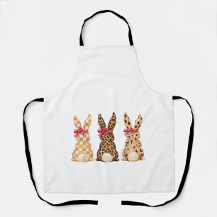 Happy Easter Leopard Bunny Coquette Bow Girl Women Apron
