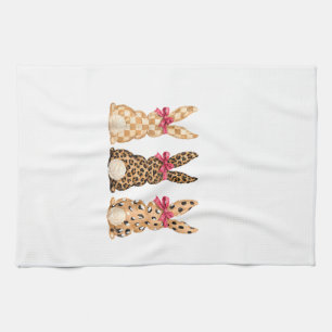 Happy Easter Leopard Bunny Coquette Bow Girl Women Tea Towel