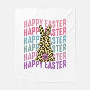 Happy Easter Leopard Bunny Groovy Cute Rabbit Fleece Blanket