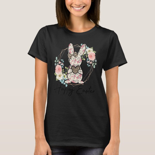 Happy Easter Leopard Heart Easter Bunny For Kids T-Shirt (Front)