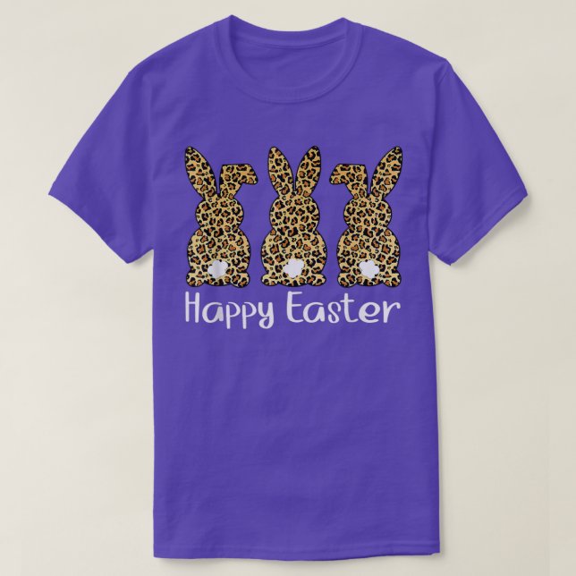 Happy Easter Leopard Print Bunnies  T-Shirt (Design Front)