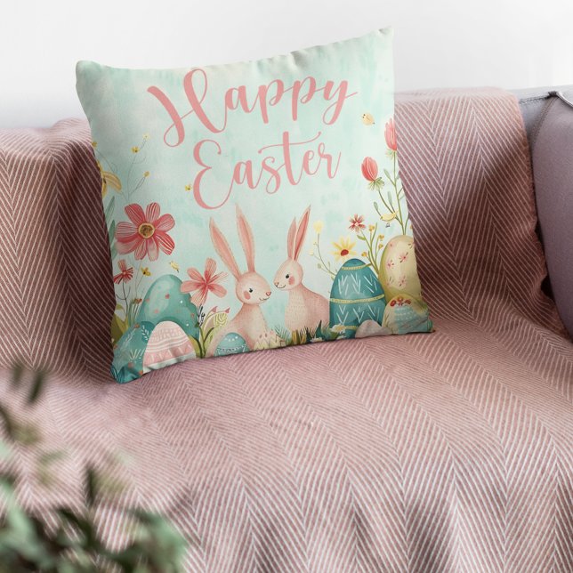 Happy Easter light green watercolor Cushion (Happy Easter light green watercolor Cushion)