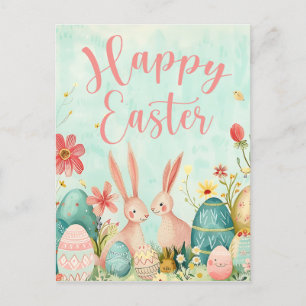 Happy Easter light green watercolor customizable Postcard