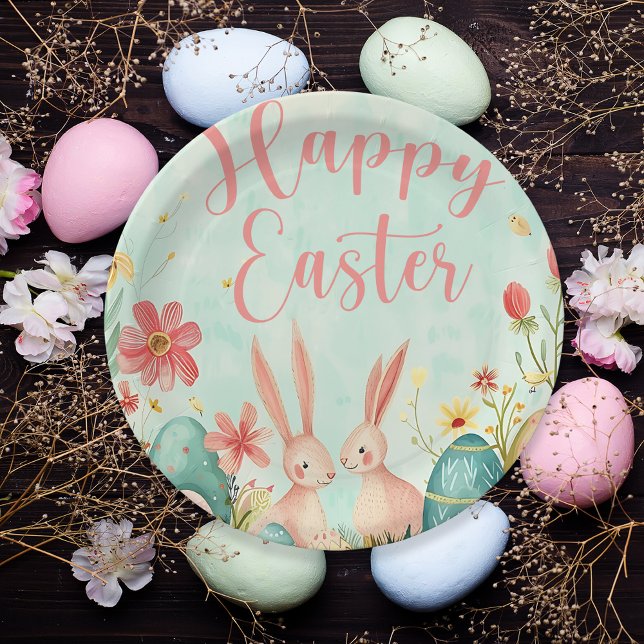 Happy Easter light green watercolor Paper Plate (Happy Easter light green watercolor Paper Plate)