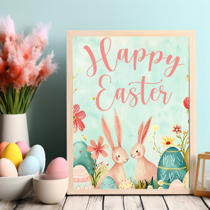 Happy Easter light green watercolor Poster