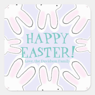 Happy Easter lilac custom text cute bunnies Square Sticker
