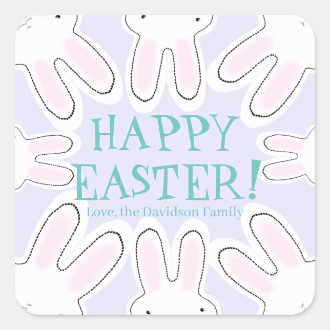 Happy Easter lilac custom text cute bunnies Square Sticker (Front)